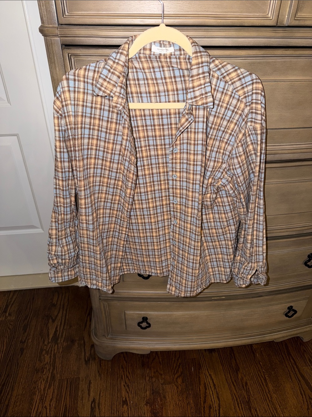 Peppermayo Brown and Light Blue Plaid Shirt